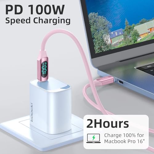 Image of iFAST Digital Display 100W Type-C to Type-C Fast Charging Data Cable | 480Mbps Data Transfer Speed | Compatible With MacBook, iPad, Galaxy, Pixel, Switch (2 Metre, Silicon, Pink)