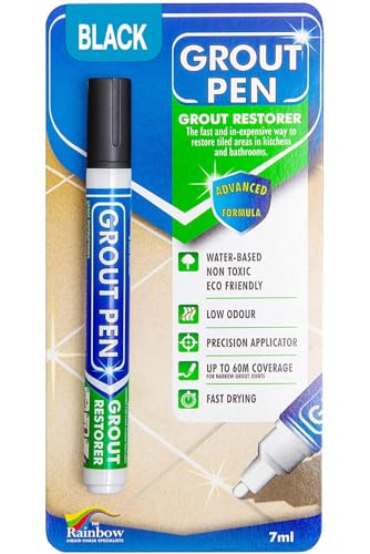 Grout Pen Black Tile Paint Marker: Waterproof Grout Paint, Tile Grout Colorant and Sealer Pen - Black, Narrow 5mm Tip (7mL)