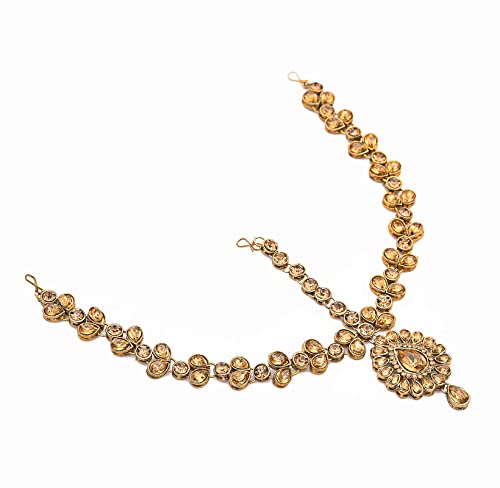 Handicraft Kottage Latest Hair Jewelry Traditional White Pearl Stone Maang Tikka Jewellery | Chain Mathapatti | Bridal tika Jewellery Set for Women & Girls | Maang Tikka for Women