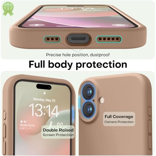 Image of LOVE 3000 Designed for iPhone 16 Case, Premium Silicone with [Soft Anti-Scratch Microfiber Lining] Shockproof Protective Phone Case for Men Women Girls 6.1 inch, Light Brown