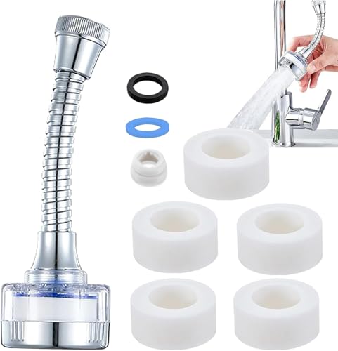 Filtro de Agua de 360° para Grifo de Baño con 5 Cartuchos Filtrantes, Filtro para Grifo de Lavabo con Tubo Extensible para Cocina y Baño, que elimina cloro, fluoruro, metales pesados y agua dura.