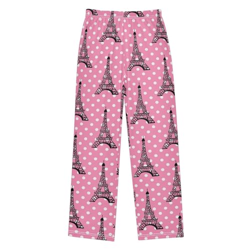 ZZXXB Eiffel Tower Polka Dot Boys Long Pants Soft Trousers Elastic Waist Kids Lounge Bottoms with Pockets S-XL