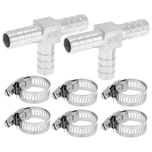 TUCKBOLD 304 Edelstahl Schlauchstutzen 3/4\ T-förmiger 3-Wege-Verbinder für Luft Wasser Öl Gas Kraftstoff 1 Satz Silberton