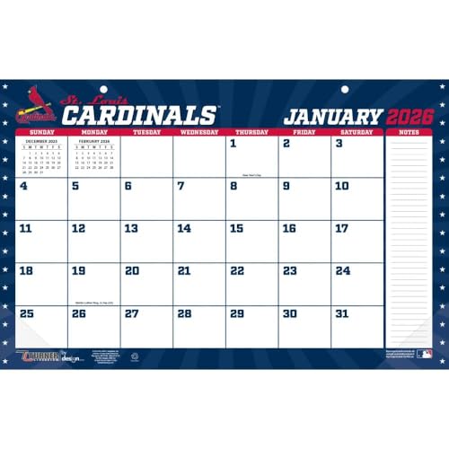 Turner Licensing, MLB St Louis Cardinals Small 2026 Desk Pad, 11'' X 17'', 12-Month Calendar with Stapled Binding