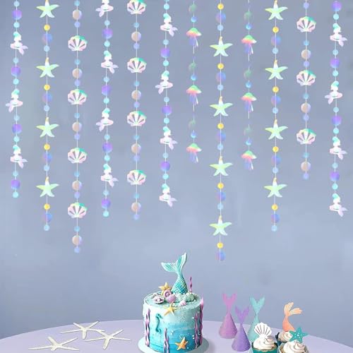 4本 ガーランド 人魚 パーティー BetterJonny 海底パーティー ヒトデ 貝殻 クラゲ 飾り パーティー インテリア 部屋の装飾 結婚式 誕生日 壁装飾 キラキラ ピカピカ パーティー デコレーショ（Amazon）