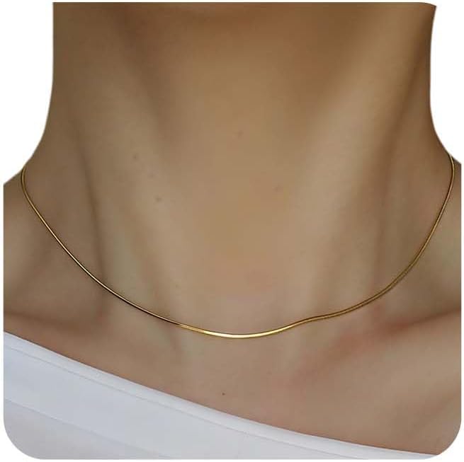 18K Gold Plated Necklace for Women Stainless Steel Double Layered Green CZ Flat Herringbone Snake Chain Necklace Minimalist Everyday Jewelry