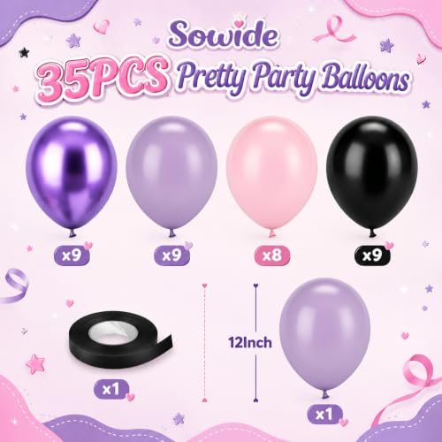 Image of Purple Pink Balloons, 12 Inchs Black Pink Purple Metallic Purple Balloons, Pink and Black Birthday Balloons for Birthday Party Baby Shower Wedding Decorations
