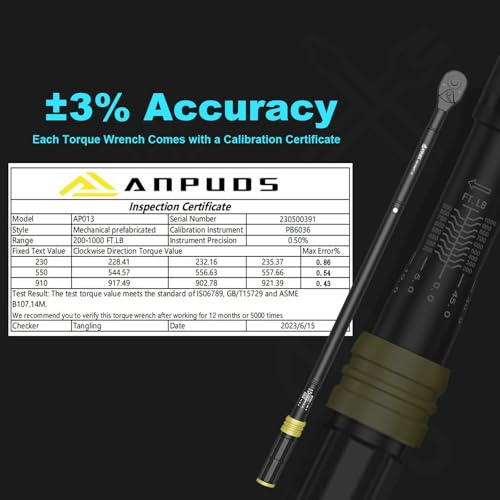 Image of ANPUDS 3 /4 inch Click Torque Wrench, 200-1000 Ft-Lb /271-1355 Nm, Heavy Duty | ±3% Accuracy, 48-Tooth Quick Release, Cr-V Steel, Dual-Direction, for Heavy Truck, Tractor, Diesel, Mining & Oil Field