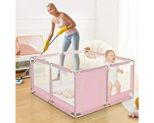 Playpen for Babies and Babies Foldable Playpen, Floor Mounted Activity Center, Safety Protection for Babies and Babies While Playing, Code 158 by Fantastic-Kids-Toys Space(126cm x 126cm x 66cm) (PINK)