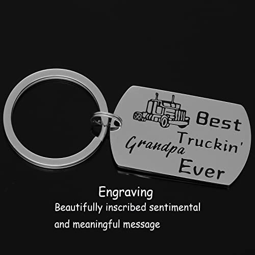 HUTIMY Trucker Grandpa Gifts Keychain For Grandfather Best Truckin Grandpa Ever Key Chain Trucker Driver Grandpa Gift Jewelry Truck Presents For Grandpa Trucking Keychain3