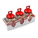 CP International   Set de 3 Pots en Verre Motif Coeur Alsacien Traditionnel   Ensemble de contenants de stockage alimentaire en verre   Pots