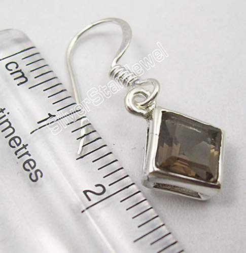 Silverstarjewel Smoky Quartz Earrings 1.1" 925 Solid Sterling Silver Handmade Gift #TOP2
