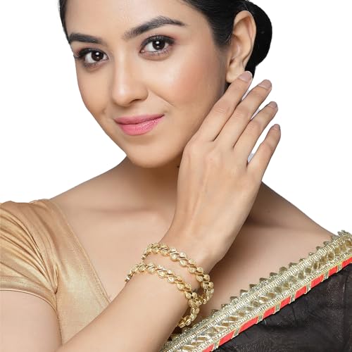 Image of ZENEME Leaf Shaped American Diamond Gold Plated Bangles Jewellery For Women & Girls