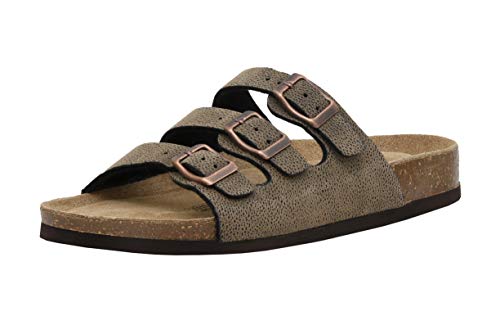 CUSHIONAIRE Lela Slip On Womens Sandals with Vegan Adjustable Straps & Genuine Suede Cork Footbed - Comfortable Memory Foam Sandals for Women 2025, BROWN 7W