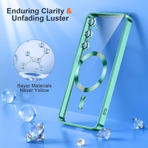 Image of VONZEE Clear Logo Electroplating Transparent Case for Samsung A16 5G, Magnetic Plating [Support for MagSafe Charger] Electroplate TPU Cover, Individual Camera Protection for Each Lens - Green