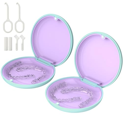 HEMILAB Estojo De Contenção Com 2 Unidades, Estojo De Alinhador Fino, Compatível Com Invisalign, Estojo De Protetor Bucal, Estojo De Contenção Ortodôntico Fofo Com Ferramenta De Remoção De Contenção