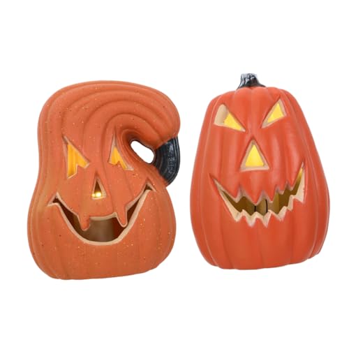 PRETYZOOM 1Set Halloween Pumpkin LED Light Spooky Tabletop Decor for Halloween Party Includes Straight Pumpkin Curved Pumpkin LED Lights Batteries Not Included