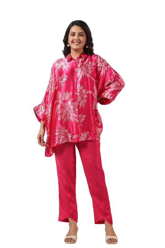 Women's Pink Printed Russian Silk Co-ord Set-image-18