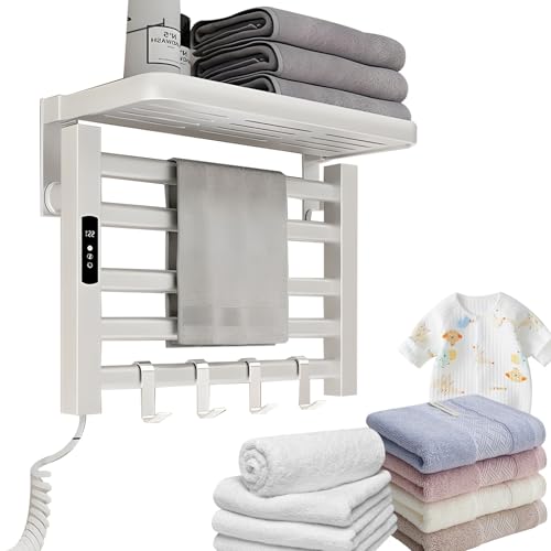 Ratina De Toallas con Calefacción Inteligente Eléctrica, Radiador De Pared De La Rejilla De Toalla De 95w con Temporizador De 1~24h, Temperatura Ajustable De 30-70 °, Riel De Toalla Calentada White