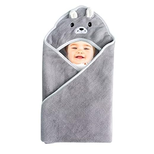 RoxNvm Toalla Bebe Recien Nacido, Toalla con Capucha, con Personalizada Toallas De Baño para Recién Nacidos con Diseño De Animales 80 * 80cm Ultra Suave Y Absorbente para Niño Y Niña (Gris)