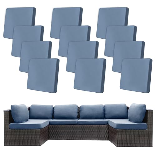 Image of 12 Pcs Stretch Patio Cushion Covers,Outdoor Couch Covers Replacement,Outdoor Couch & Sofa Slipcovers,for Patio Furniture Cushion Covers,Washable Reusable Furniture Protector (Gray Blue,Cover Only)