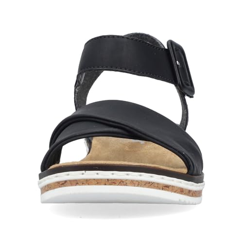 Rieker Damen Klassische Sandalen V3691, Frauen Sandalen,Sommerschuhe,Freizeitschuhe,offene Schuhe,Strandschuhe,schwarz (00),38 EU / 5 UK