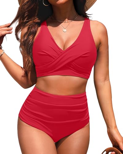 Image of Yonique High Waisted Two Piece Swimsuit-Womens Bikini Set Tummy Control Bathing Suit Modest Full Coverage Bikini 2025
