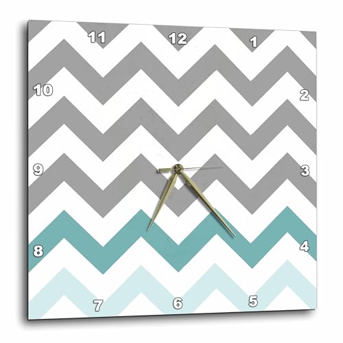 3dRose Wall Clock Silent - 15 inch - Grey Chevron with Mint Turquoise Zig zag Accent Gray Zigzag Pattern - Chevron Patterns