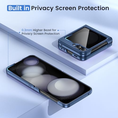 Image of Ruky for Z Flip 5 Case with Privacy Screen Protector, Full Body Cover Anti-Scratches Shockproof Hard PC Ultra-Thin, Support Wireless Charging Protective Phone Cover for Samsung Z Flip 5, Dark Blue