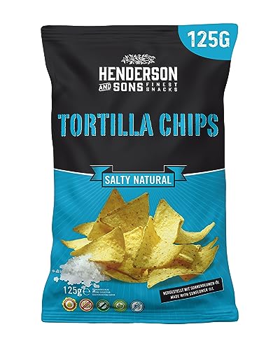 HENDERSON AND SONS Tortilla Chips Salty Natural - 1 x 125 Gramm Beutel - Gesalzene Mais Tortillas - Perfekter Snack für Sportabende wie American Football oder Fußball