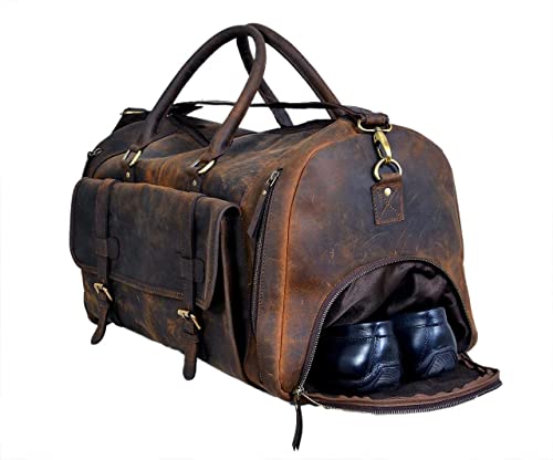 24 Inch Genuine Leather Duffel | Travel Overnight Weekend Leather Bag | Sports Gym Duffel for Men With Leather Toiletry Combo3