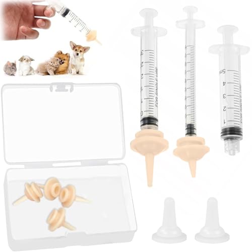 JYNXOR Kit de 9 Pièces pour Chatons, 3 Seringues d'alimentation et 6 Tétons en Silicone, Mini Seringues à Tétons, Poupées, Lapins et Accessoires Réutilisables