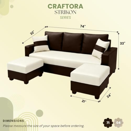 Image of STRIKON Dual Tone 3 + 2 Ottoman Leatherette Sofa Set | Premium Leatherette Upholstery | Modern Designer Sofa for Living Room & Office Spaces (Brown & Cream)