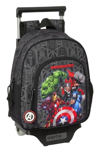 safta AVENGERS VENDETTA - Zaino per bambini con carrello 705, ideale per bambini di diverse età, comodo e versatile, qualità e resistenza, 27 x 10 x 33 cm, Nero, M, Casual