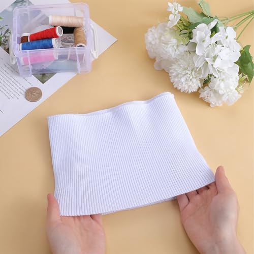 GORGECRAFT Cuffs Ribbing Stretch Knit Waistband Fabric Sewing Supplies Collar NeckBands Hem Trim Handcrafted Fabric Trimming for Sleeve Cuffs Jacket Neckline Edging Garments White 37.4x5.7inch - Image 3