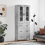 tidyard credenza,armadio,moderna,con vetrina,3 cassetti,soggiorno,multistrato,grigio cemento,piedi metallo,69,5x34x180 cm,armadio con vetrina,credenza con vetrina,credenza con cassetti,modello f