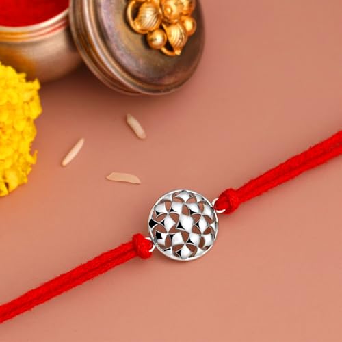 Image of KuberBox Men's Silver Rakhi, Sayukta Mesh, Bracelet for Raksha Bandhan For Brother