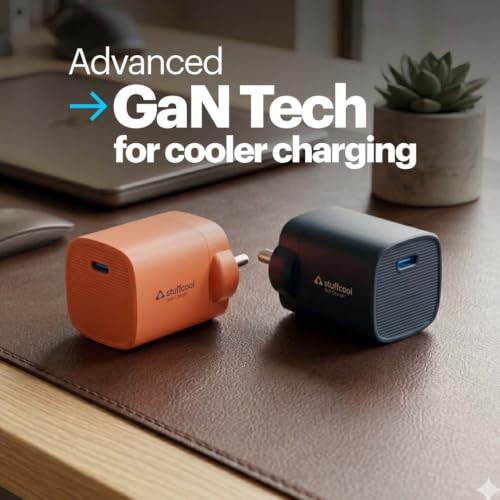 Image of Stuffcool Novus 25W Super Fast GaN Charger for Samsung, Pixel & iPhone Orange