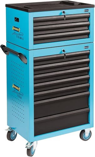 HAZET Werkstattwagen Assistent (Montagewagen, mit Aufsatzkoffer, insgesamt 8 flache und 2 hohe Schubladen, Schubladentraglast 20 kg, mit zweistufigem Verriegelungssystem) 178N-10