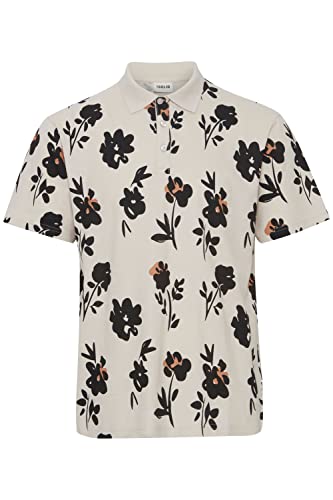 !Solid SDFitz Herren Poloshirt Polohemd Pikee Pique-Qualität Mit Blumenmuster Knopfleiste Regular Fit hochwertiger Baumwoll-Piquee, Größe:S, Farbe:Oatmeal (130401)