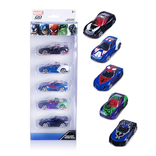 Image of Marvel Go Collection | 5-Pack| Marvel's Venom, Captain America, Hulk, Spider-Man and Black Panther | 1:64 Diecast Toy Cars | Ages 3 and Up | Collect Them All | Birthday Gift for Kids