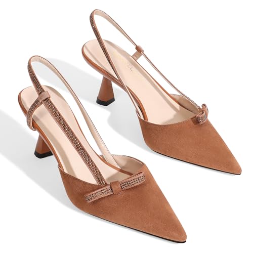 Image of Women's pumps Kitten Heels Closed Toe Rhinestone Slingback Pointed Toe