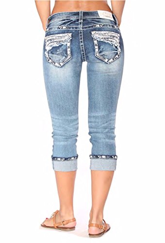 Grace in LA Mid Rise Easy Capri Cuffed Rhinestone Embellished Cropped Stretch Jeans3