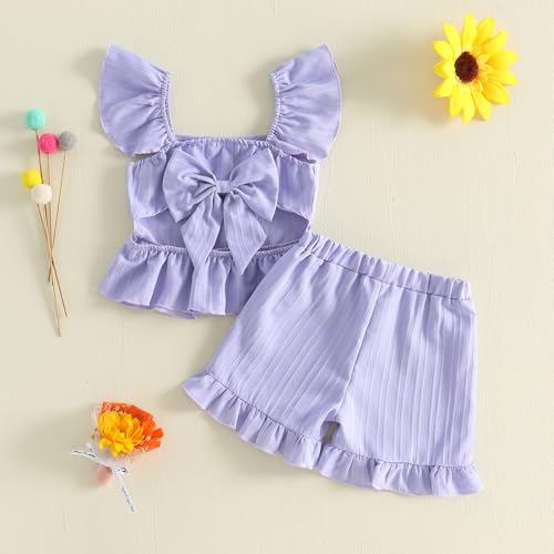 Image of Little Toddler Kids Girl Clothes Set 1-8 Years Summer Outfits Solid Color Tank Tops & Shorts