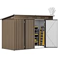 DWVO 9.1x4.2ft Large Outdoor Storage Shed, Metal Tool Sheds, Heavy Duty Tool Storage with Lockable Doors & Air Vent for Backyard Patio Lawn to Store Bikes, Tools, Lawnmowers,Brown