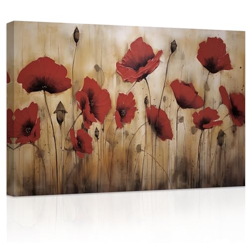 ZXHYWYM Red Poppies Flower Canvas Wall Art Retro Poppy Floral