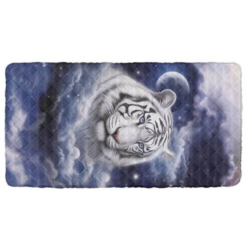 Portable Toddler Bed Sheet for Kids White Tiger in Starry Sky Travel Bed Fitted Sheet