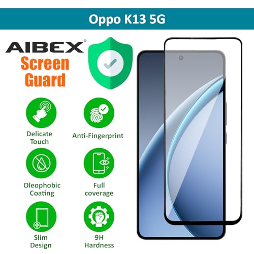 Image of AIBEX Tempered Glass for Realme P3 / Realme 14T / OPPO K13 / OPPO K12S / OPPO Reno 13F|9H Hardness|Anti-Glare & Anti-Fingerprint|Water Resistant|Edge-to-Edge Full Screen Protector|Bubble-Free