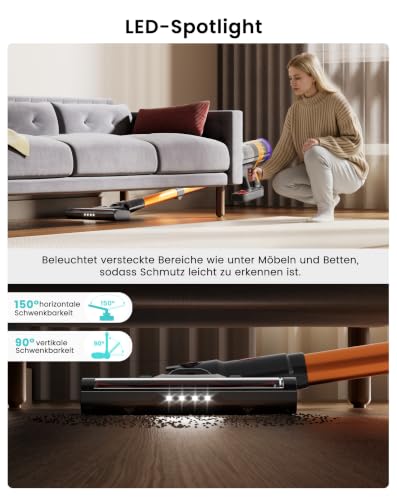 Lefant Akku Staubsauger 40KPa/450W/42Min für Tierhaare/Teppiche/Hartböden – Ansicht 6
