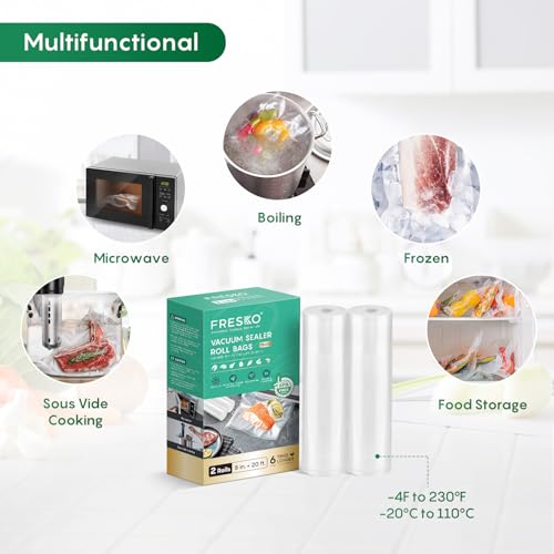 Image of FRESKO 8 inchx20' Vacuum Sealer Bags for Food, 2 Rolls | Customized Size Food Storage Bags with BPA Free, Heavy Duty Commercial Grade, Ideal for Sous Vide, Meal Prep and Freezer